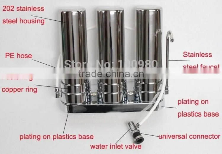 stailess steel three stages with stainless steel water filter housing and tank