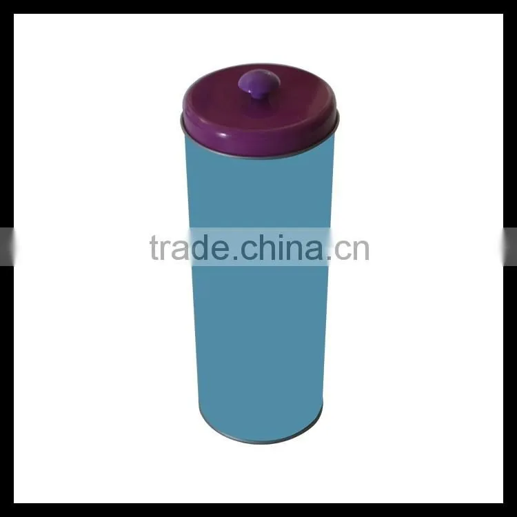Wholesale Round Straw Storage Tin Box Drinking Straw Tin Holder With Knob Lid