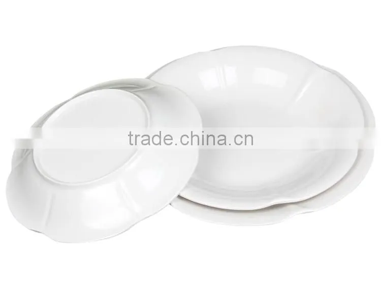 Wholesale 8" 10"12" flower shape white cheap ceramic salad plate