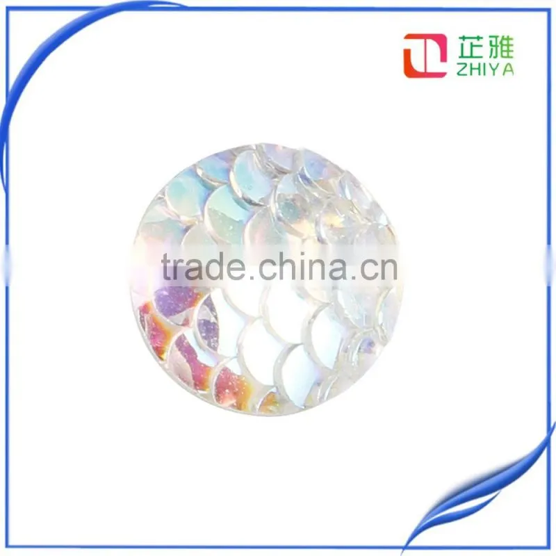 Mermaid Fish Scale Cabochons, Round Resin Metallic, Colorful AB iridescent