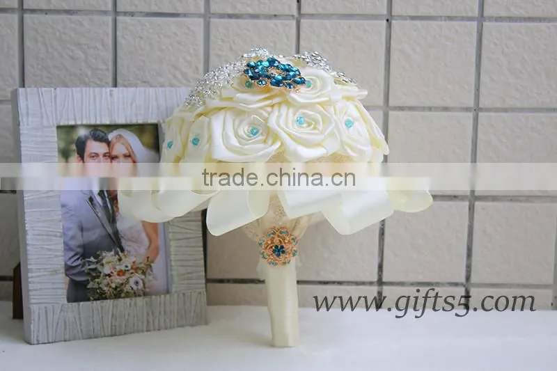 Customized Handmade wedding bouquets with gorgeous blue/ silver brooch