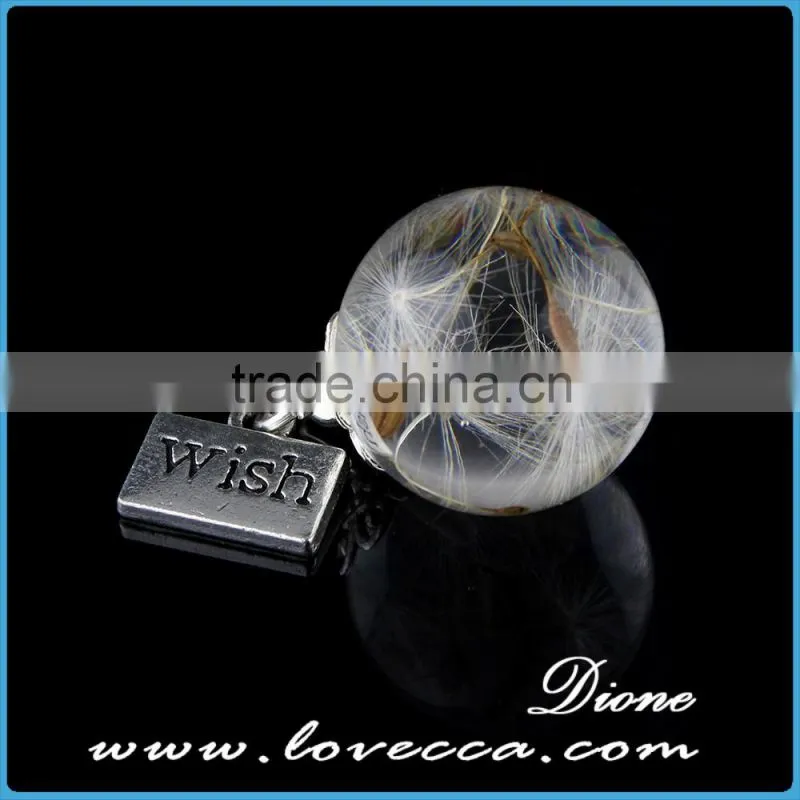 20mm clear dandelion necklace with wish pendant,dandelion resin ball with wish pendant