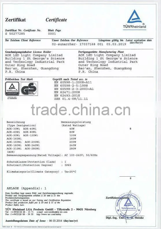 CB UL TUV GS Approval LED Low Bay Light With 5 Years Warranty