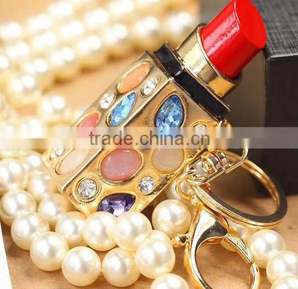 2014 Latest Crystal Lipstick Key Chain, Gift Bag Pendant ZTKC-154