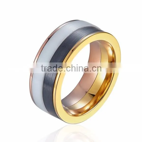 Anniversary, Christmas Gift, New Design Tungsten And Ceramic Combined Ring