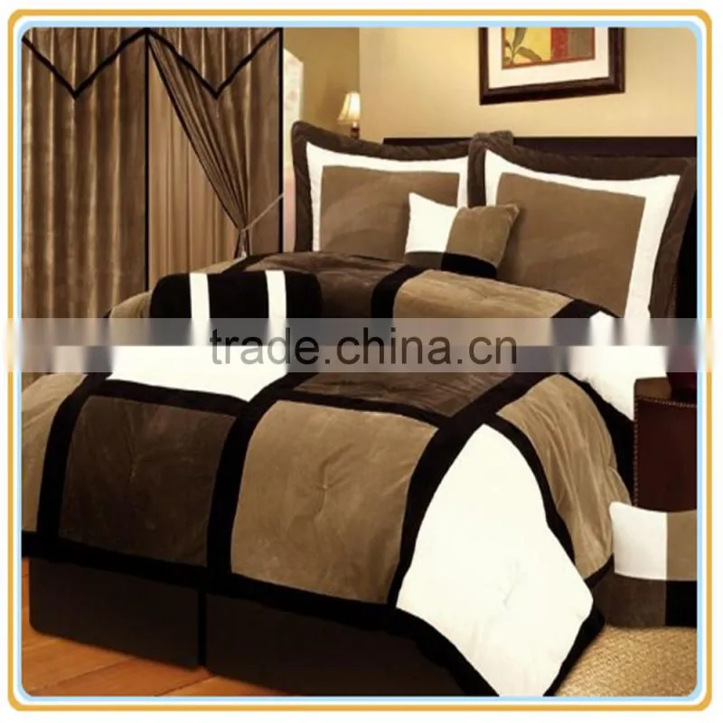 Queen, Black/Brown/White Patchwork 3 Pieces Bedding Set