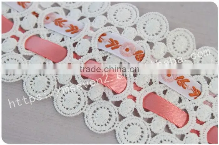 Special design 7.5cm lace composite wholesale ribbon with jacqurd webbing