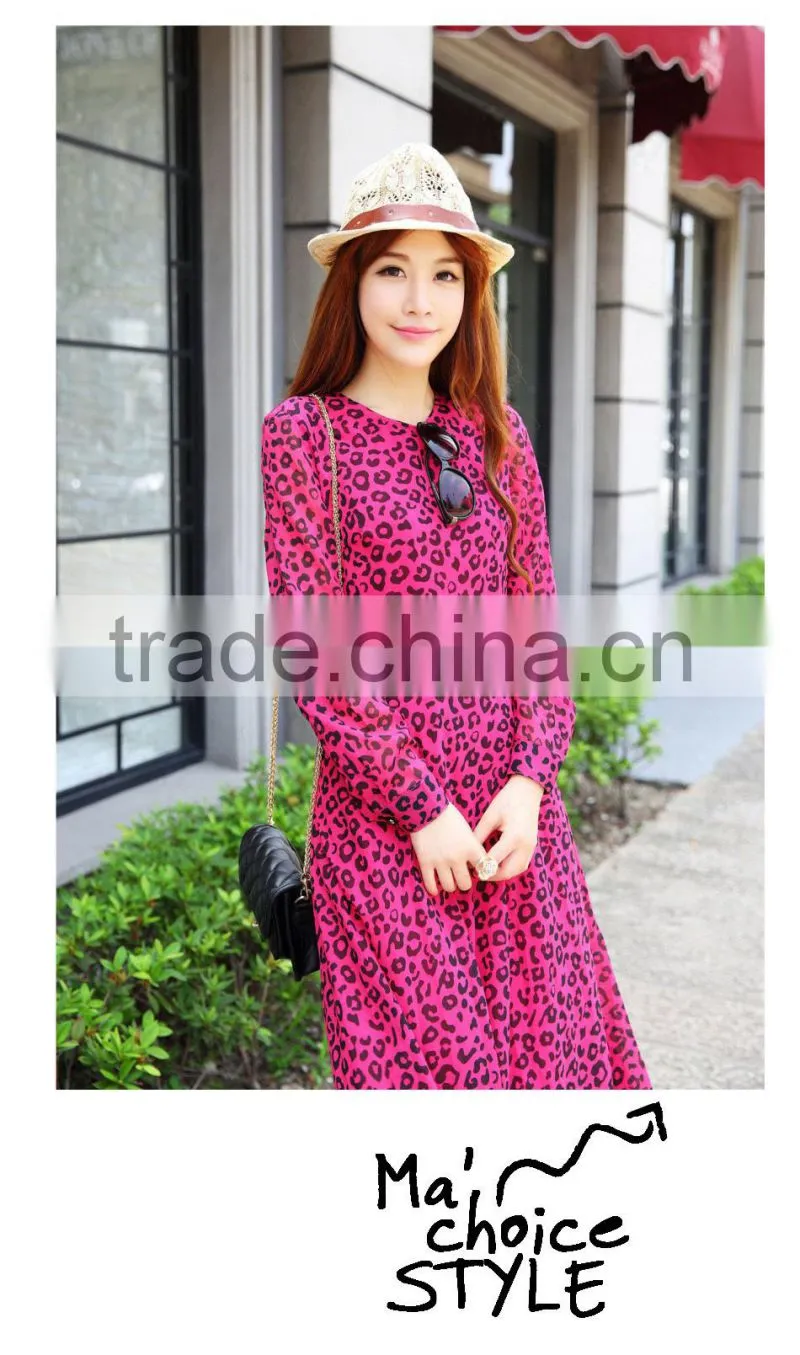 Stocked Asymmetrical Fushica Long Sleeve Leopard Casual Long Maxi Dress (LCHDS11)