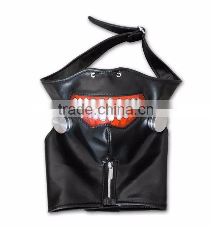 Hot Sale PU Anime Mask With Zipper Black Tokyo Ghoul Cosplay