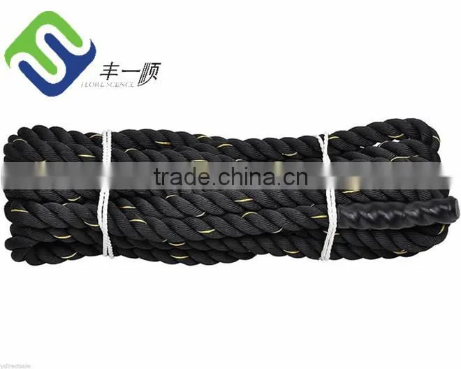 Supply 1.5" * 50' 3 strand black battle rope gym rope for sale