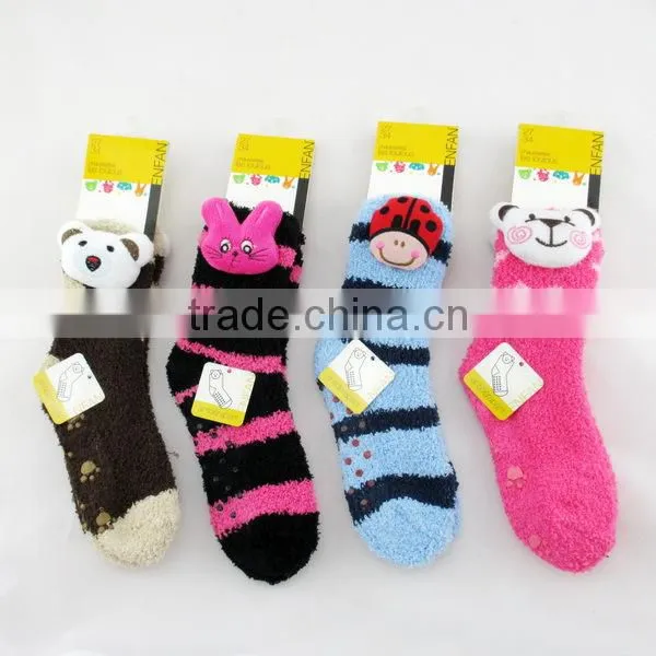 Non-slip design soft animal floor socks with cute 3D animial