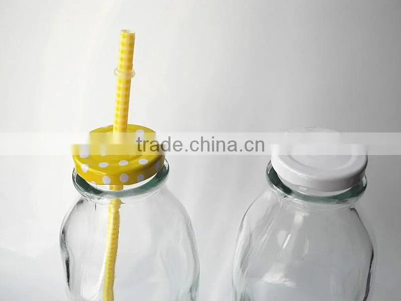 cow embossed circleware glass beverage milk bottle with metal cap