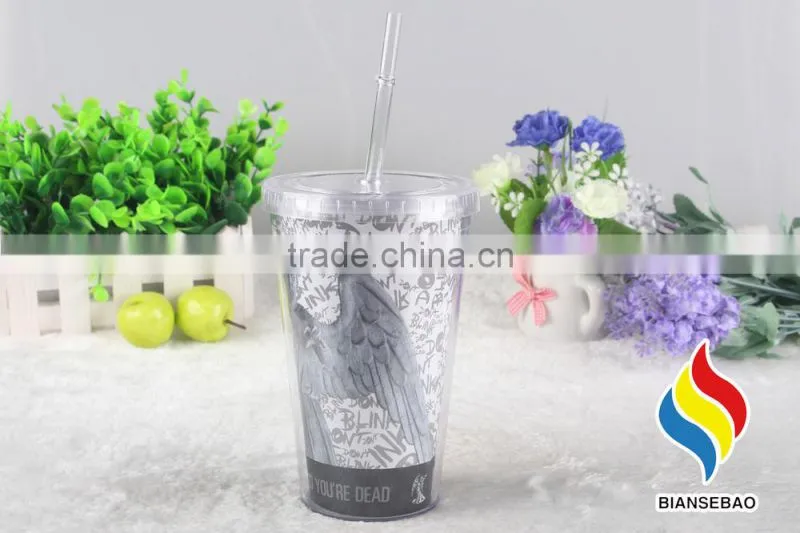 16oz double wall plastic tumbler with lid and straws