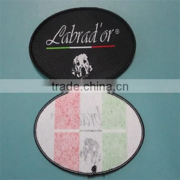 High Quality Black Black Background White Logo Merrow Border Woven Label