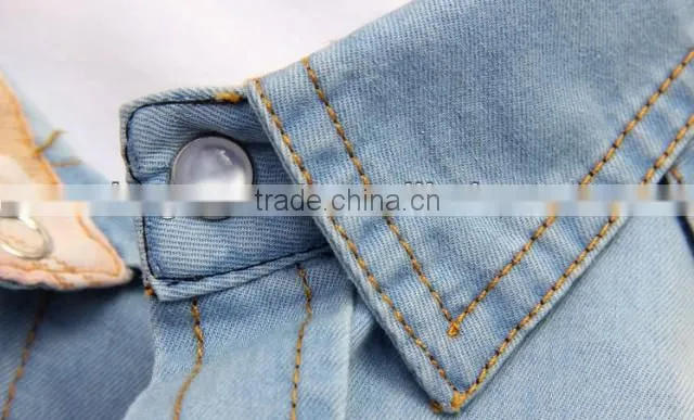 Mens jeans shirt blue new fashion shirt long sleeve slim shirt with snap button