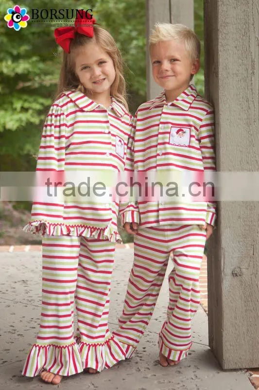 kids colorful stripe pajama set pure cotton Embroidery children sleepwear wholesale