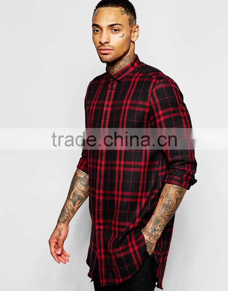 Long Sleeve Super Longline Shirt With Twill Check