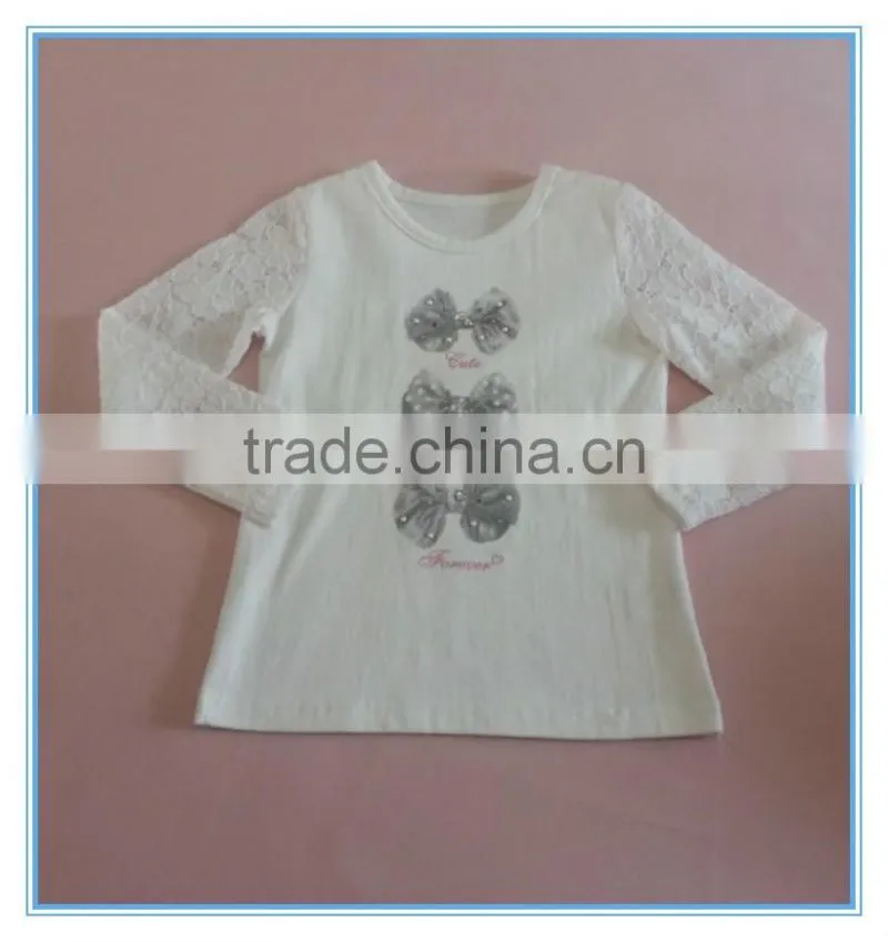 Girls printed lace sleeve t shirt, beautiful girl t shirt with printing, fancy gril long sleeve t shirt, bowknot decorated wear
