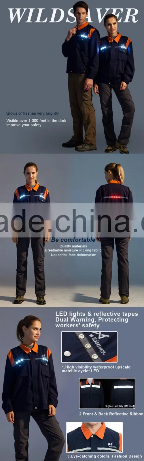 LED flashing safety build coal mine oil field navy blue work wear