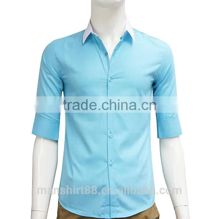 high quality contrast color half sleeve men dress shirt