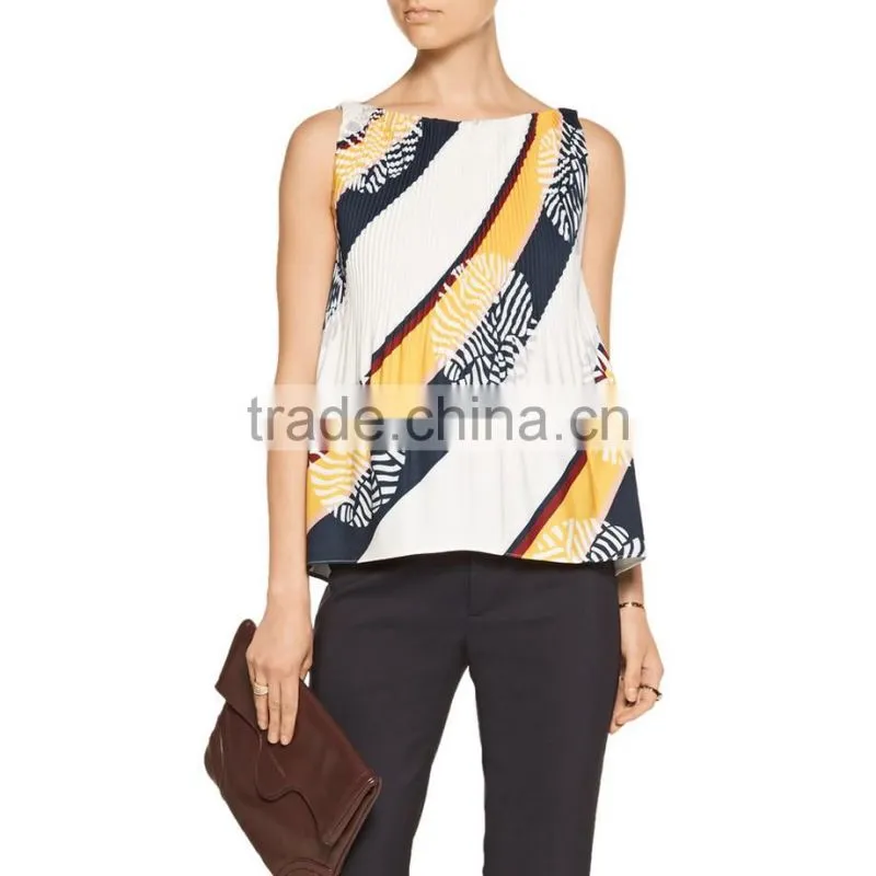 clothing wholesale sleeveless for ladies fashion printing pleat OEM service