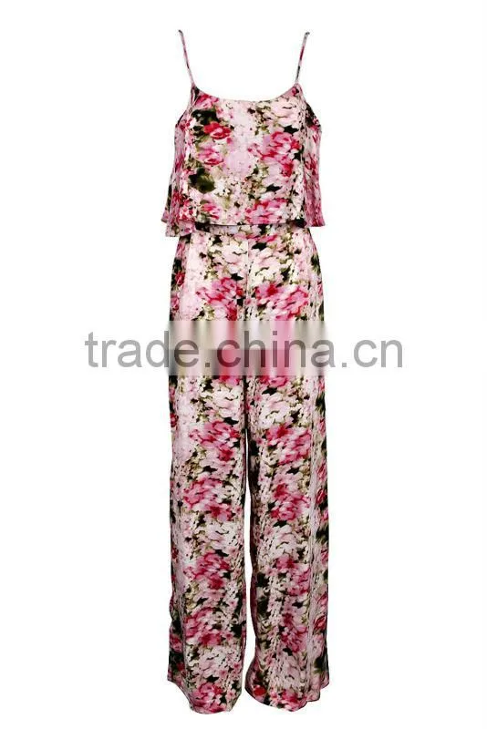 Floral Print Frill Top Strappy Women Jumpsuit for Women