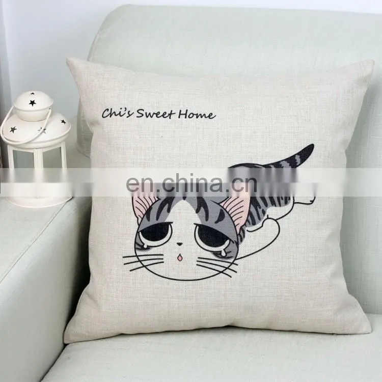 2016 Wholesale Home Decor Digital Printing Cotton And Linen Pillow Cat Cartoon Cushion