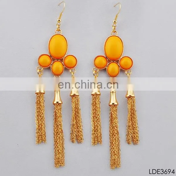 Fashion jewelry hot selling gold plated double rhombus stylish dangle earring