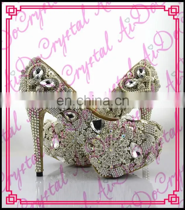Aidocrystal custom wedding high heels crystal studded wedding shoes prom shoes