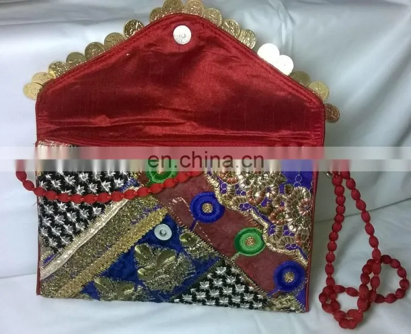 Trendy Rajasthani Zari Embroidered Traditional Indian Vintage Banjara Coin Clutch Tribal Ethnic Gypsy Clutch Handbag Pouch Bag