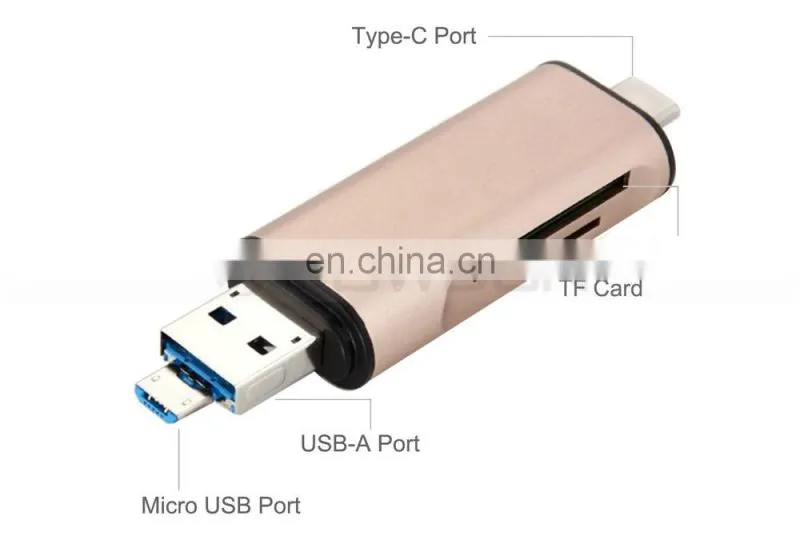 Aluminum Multifunction USB-A-Micro-Type-C Card Reader OTG Supported for Nexus 6P,5X,MacBook,Windows Computer,Android OTG