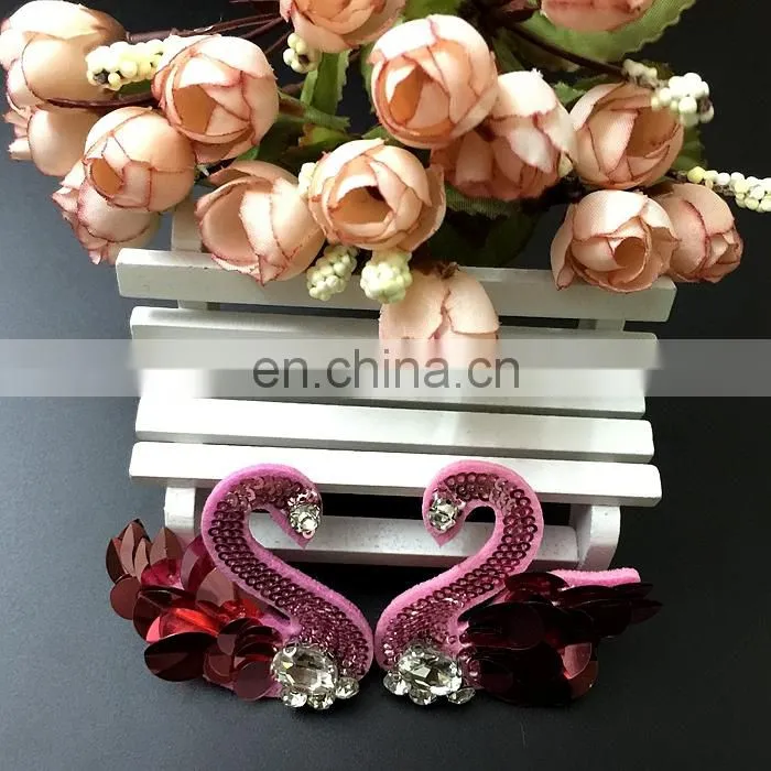 High Grade Handmade Decorative Beaded Rhinestone Sequins Swan Patches for Clothing