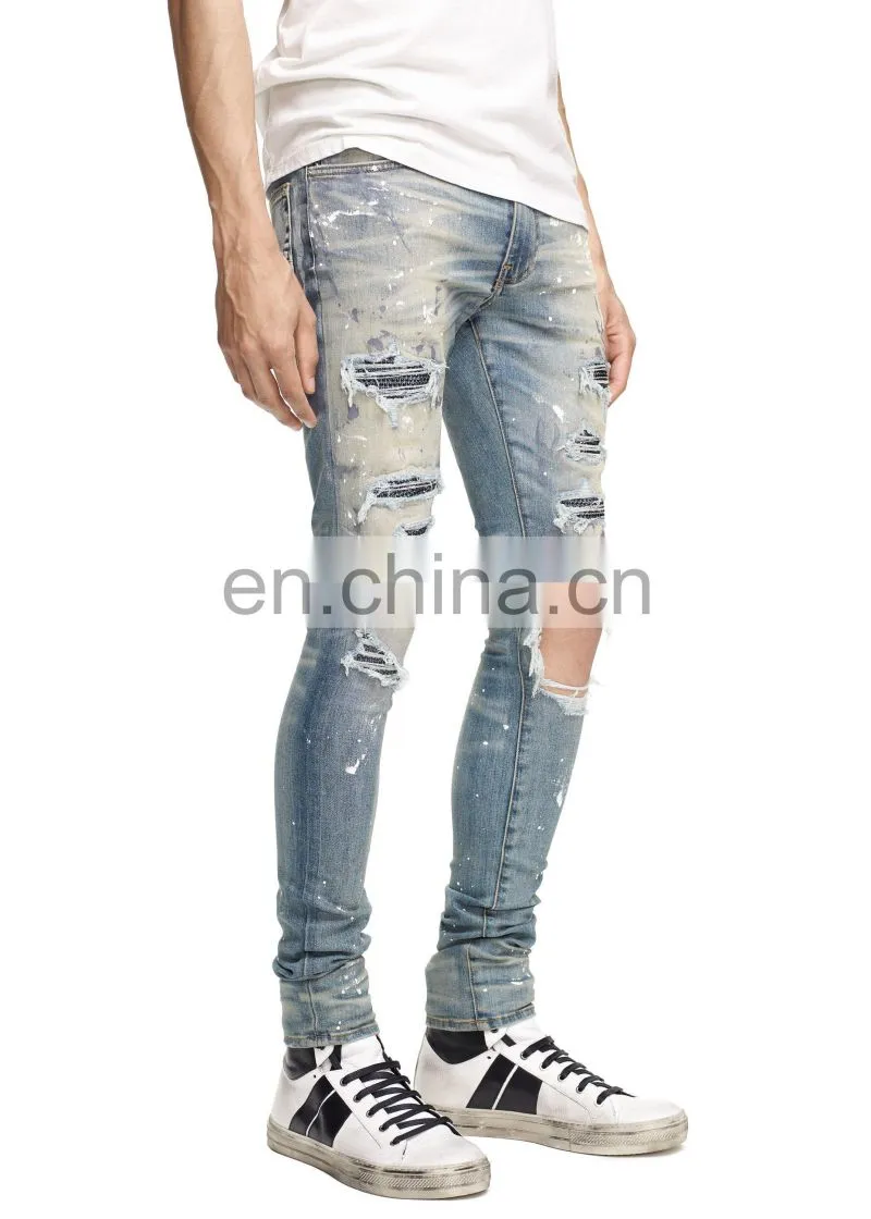 DiZNEW Classic Indigo Crystal Paint distressed jeans For Men