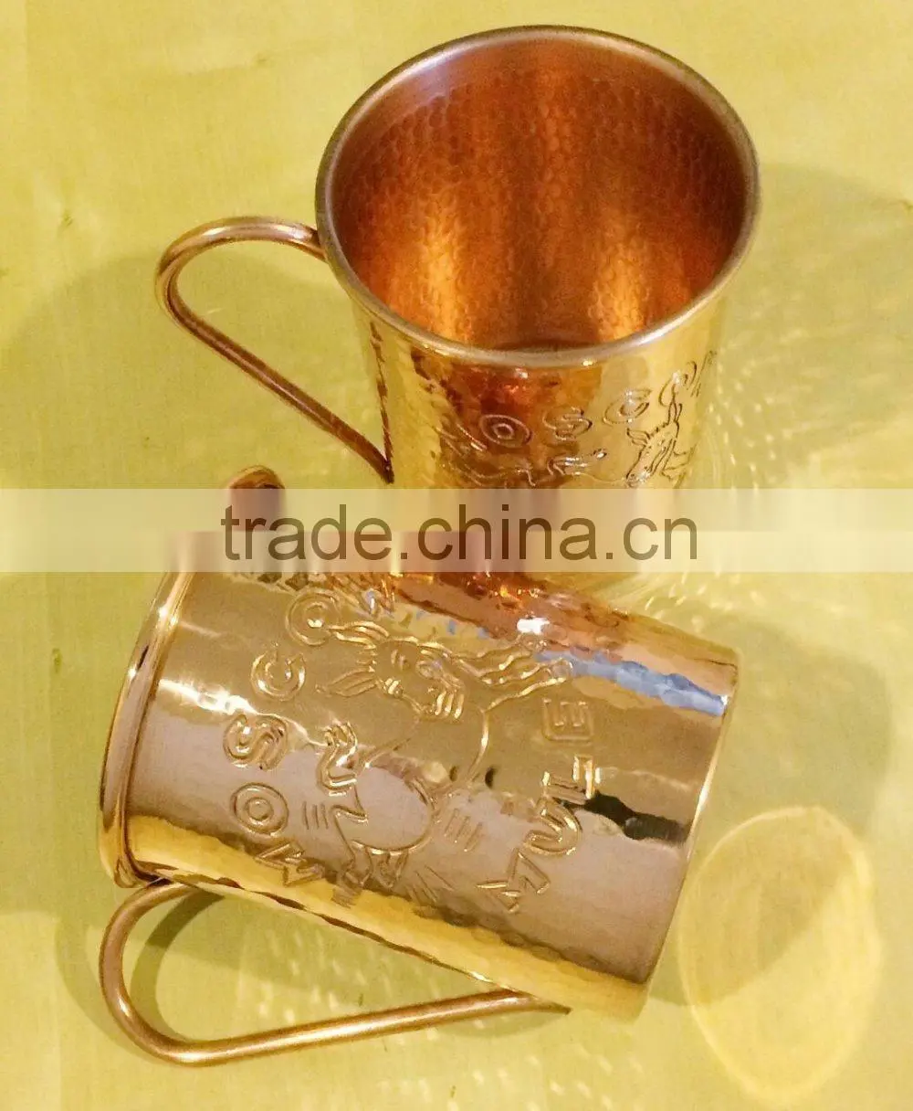 Hammered Copper Lemon Water Cup With Brass Handle, Copper Moscow Mule Mug