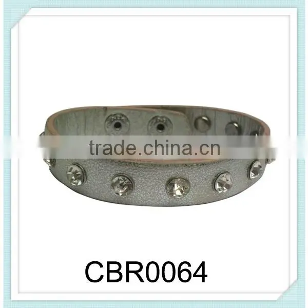 New trend narrow round snap-fastner bracelet PU leather hand-made crystal leather wrap bracelet ,wrap leather bracelet