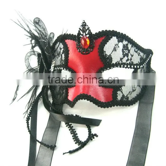 Red Leather Masquerade Lace Masks