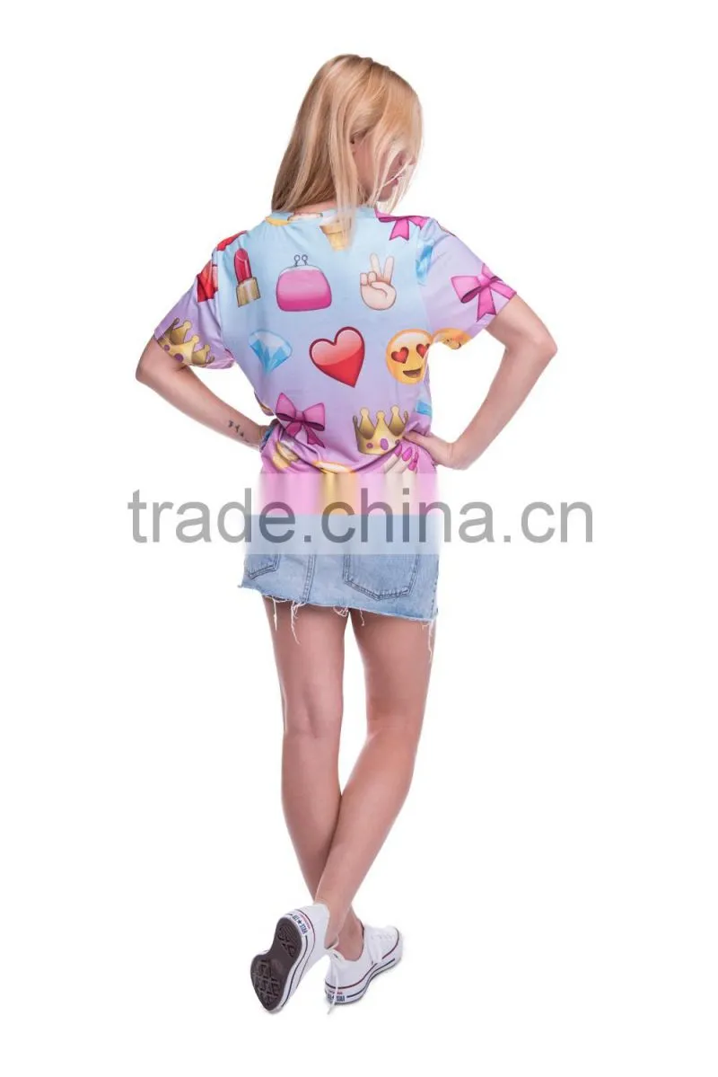 Hot Sale Digital Printing Emoji Custom Gym Lady T Shirt Wholesale