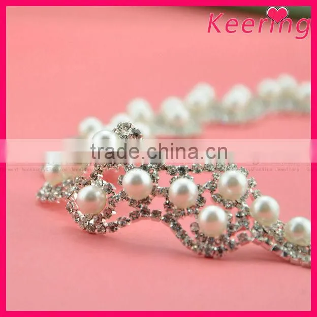 wholesale wedding bridal waist embellishment belt sash crystal rhinestone pearl trim WRC-195