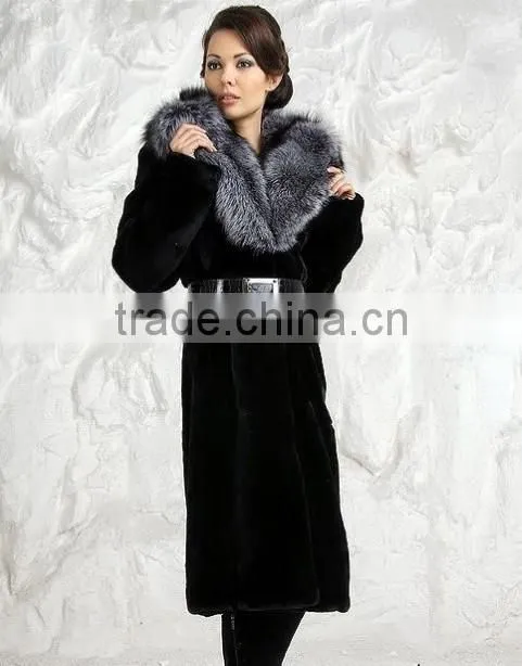 rex14074 full-length rex rabbit fur coat with big fox fur hood