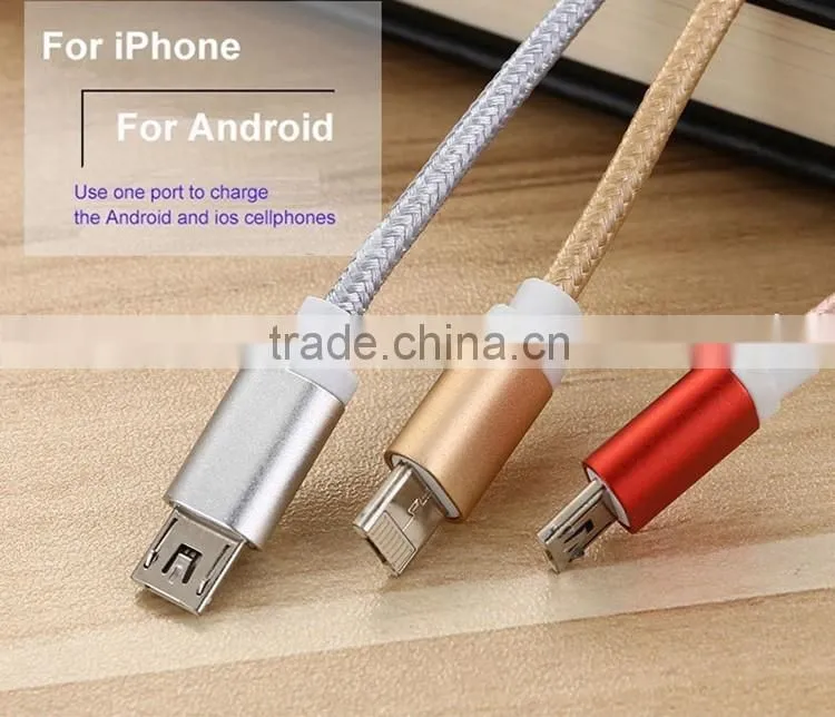 tow double sided mini usb cable charger cable for iphone and samsung