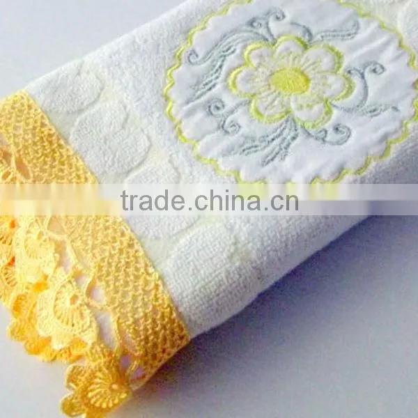 100% cotton high quality terry color soft embroidery lace hand towel