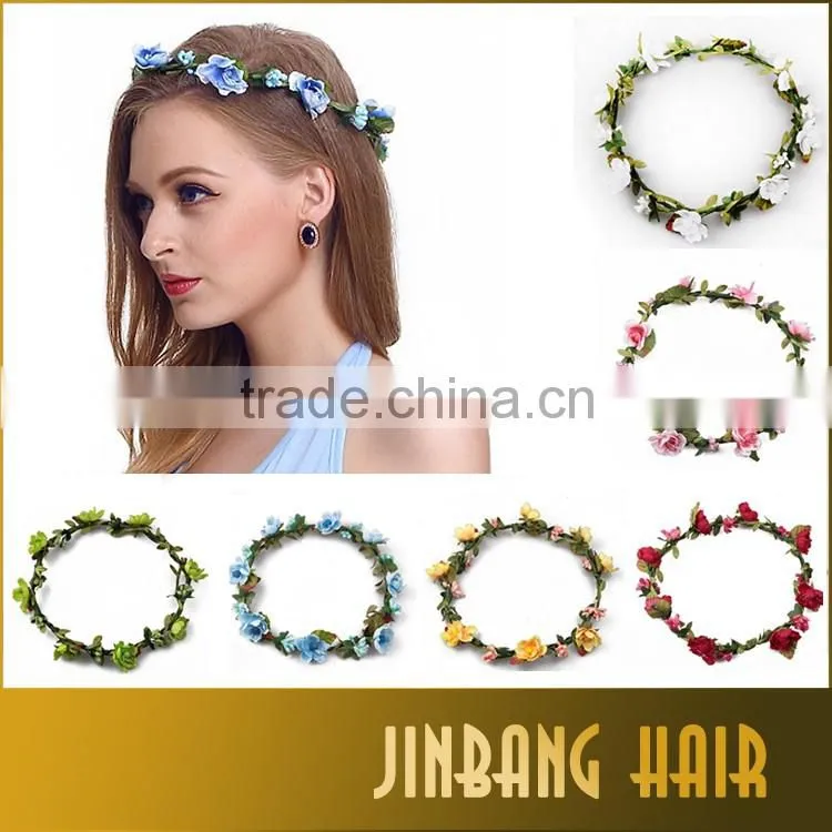 2016 Alibaba New Premium Wholesale Products Bohemian Headband Rose Flower Braided Leather Elastic Hairband
