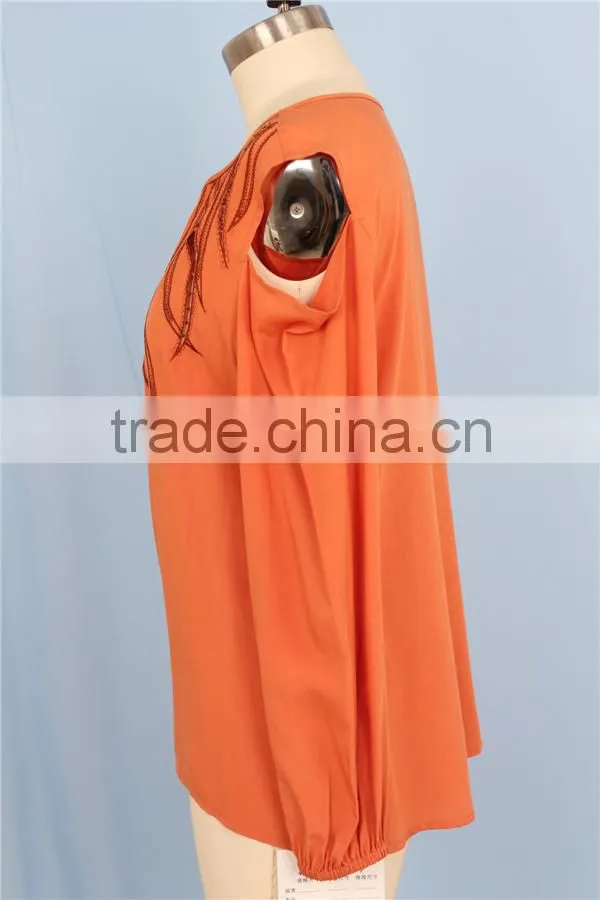 2015 long sleeve round neck laser front women sexy blouse