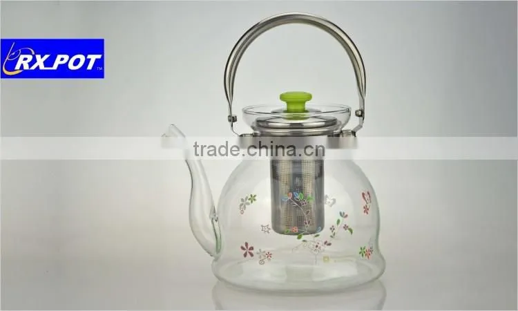 Hot Selling Customized Transparent Glass Teapot With Stainless Steel Infuser/Filter/Strainer