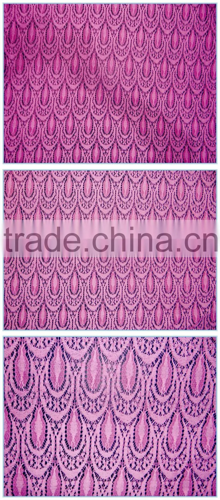 storage hot selling stylish discount promotion lace tricot brushed knitting lace fabric wholesale Spandex Nylon Cotton materials