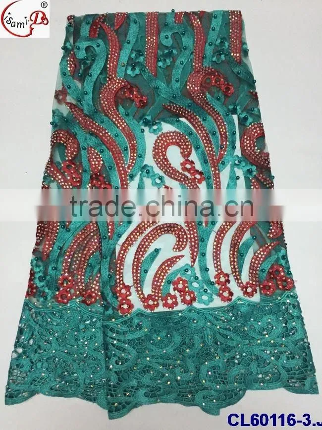 stones&pearl french lace cl60116 with ployeaster material fashionable design for African ladies