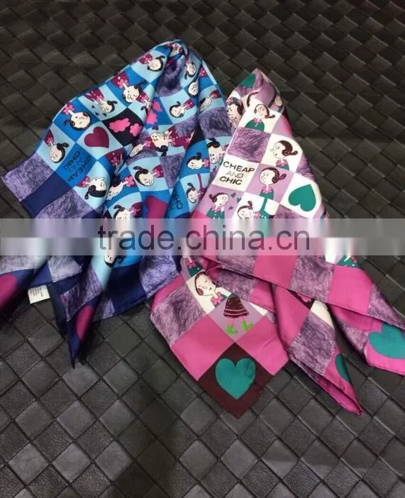 100% silk square scarf with cartoon pattern for children