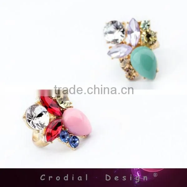 2014 Cheap Wholesale Fashion Jewelry Color Crystal Rhineston Rings Fashion Ring Jewelry For Young Girls