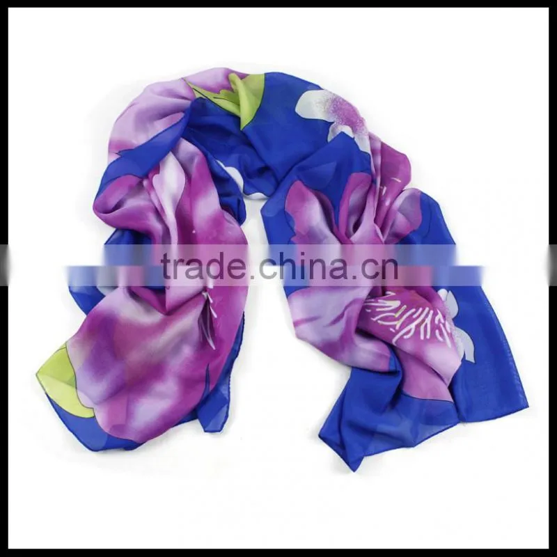 Hot selling fashion printing multicolor lady beach chiffon scarf