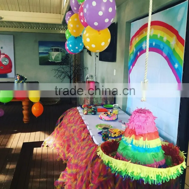 wholesale cheap DIY party celebration Polyester rianbow tulle table skirt tutu
